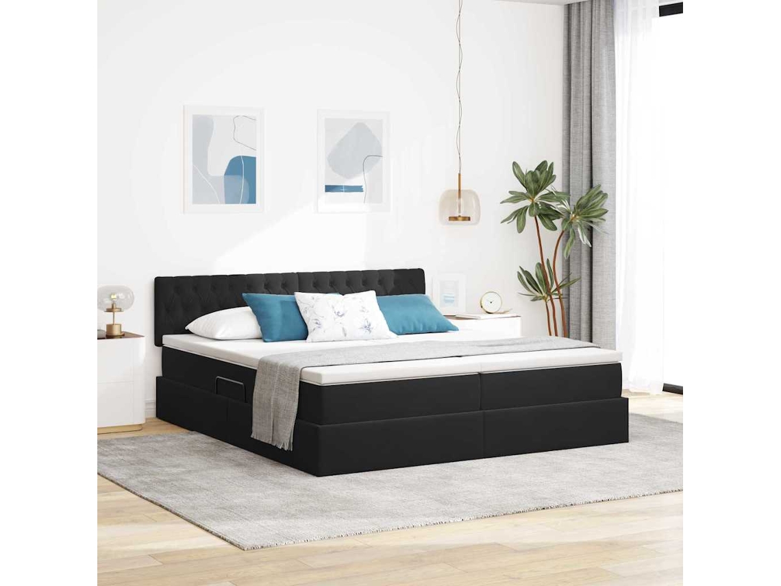Vidaxl Cama De Armazenamento Led Com Colchão Preto 180 X 200 Cm Veludo