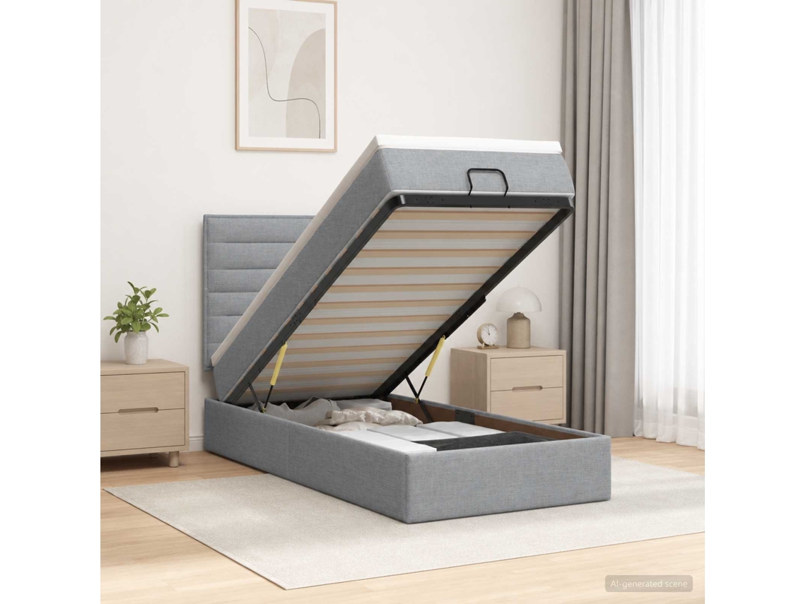 Vidaxl Cama Ottoman Com Colchão E Led Cinzento-claro 80 X 200 Cm