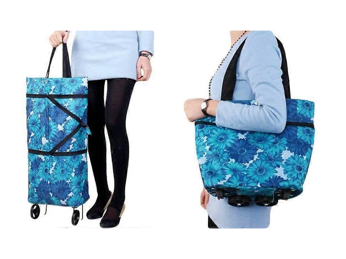 Sacolas Removíveis Dobráveis ​​com Rodas - Sacolas De Compras Reutilizáveis ​​(azuis, Grandes)