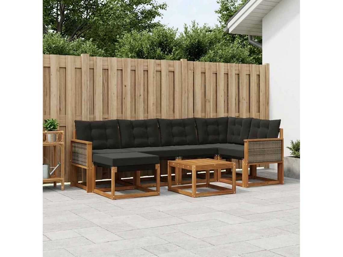 Vidaxl Conjunto De Sofás Para Exterior 7 Pcs Natural E Preto