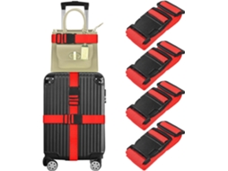 Conjunto De 4 Cintas Ajustáveis Para Mala, Cor Vermelho, Com Fivela De Fecho Rápido, Para Fixação Segura De Bagagem Em Viagem