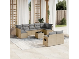 Vidaxl 10 Pcs Conjunto De Sofás P/ Jardim Com Almofadões Vime Pe Bege