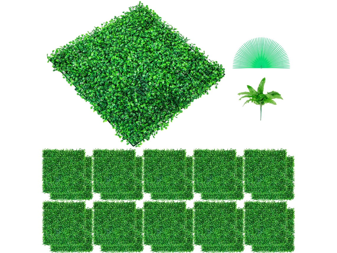 Grama Artificial Succebuy, Painel De Buxo Com Hera Artificial 25,4 X 25,4 Cm Verde