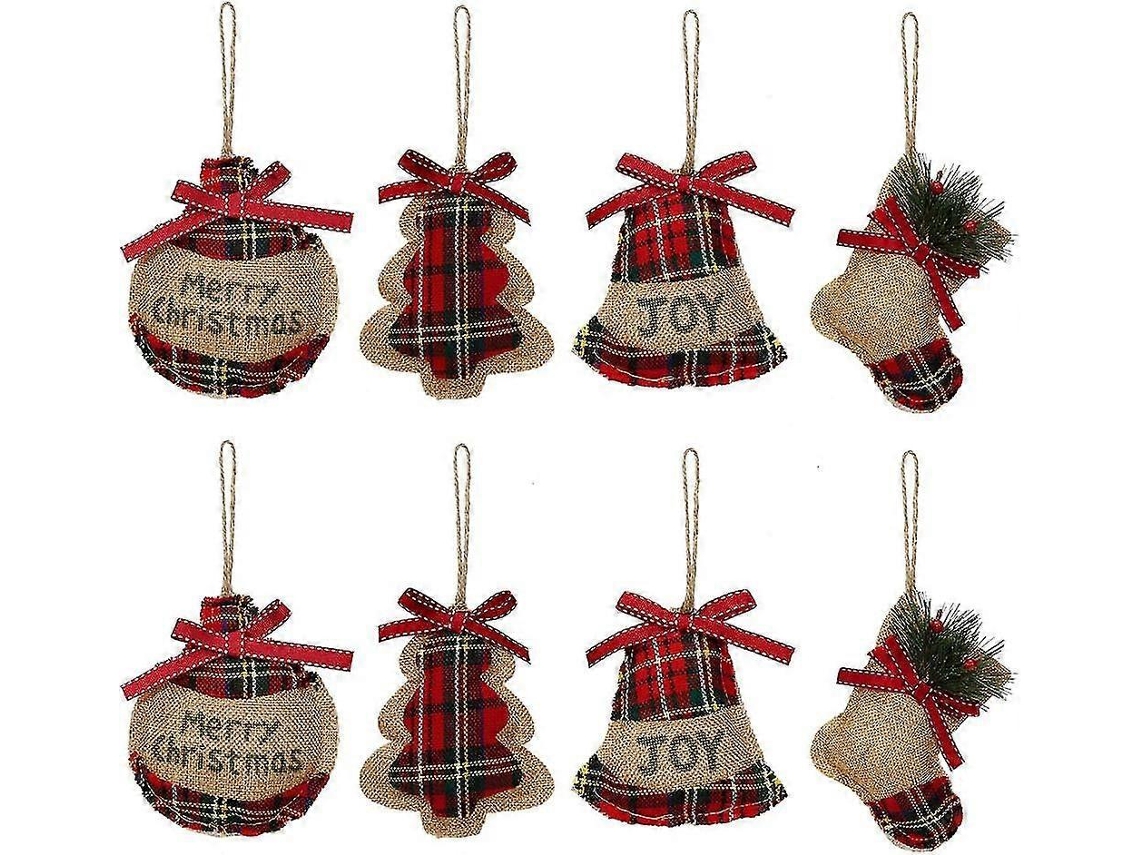 Enfeites Rústicos Para Árvores De Natal 8 Peças De Decorações De Estopa Xadrez Vermelha E Verde Olysi Shop