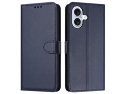 Capa Em Couro Pu, Com Suporte E Pega Para Apple Iphone 16 Azul