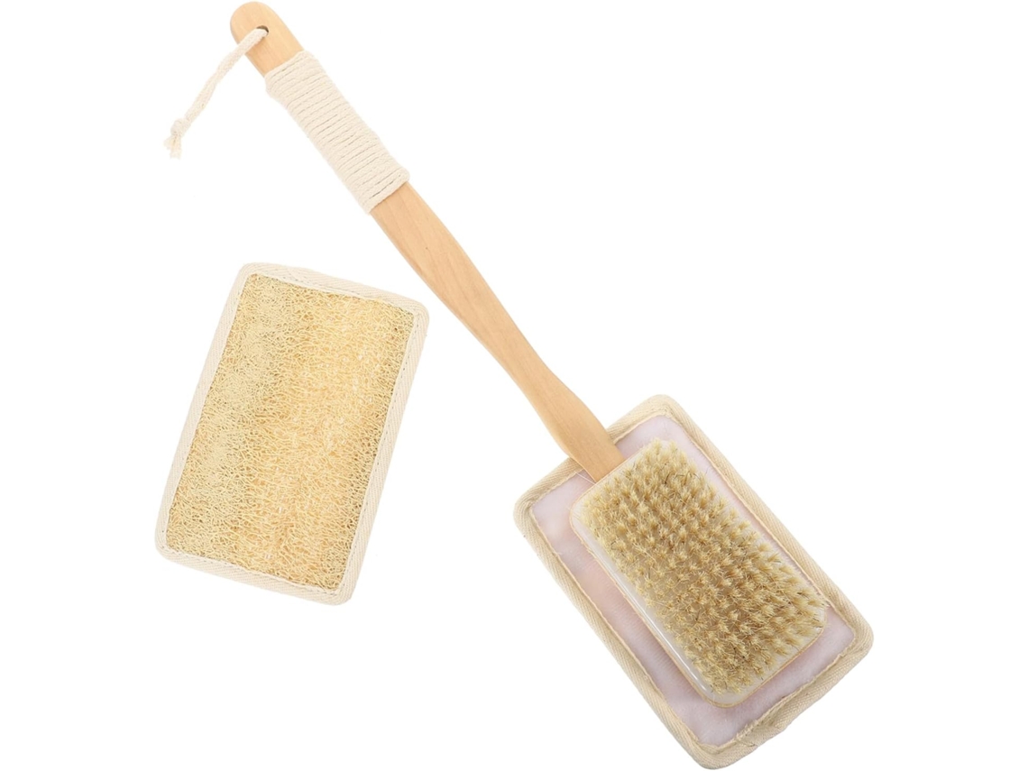 Escova De Banho Com Esponja Vegetal E Cabo Longo Confortável, Para Limpeza Profunda Da Pele, 1 Conjunto Para Cuidados