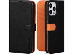Estojo De Pele Para Iphone 15 Pro, Preto, Textura De Lichia, Fecho Lateral, Estilo Carteira, Capa Flip
