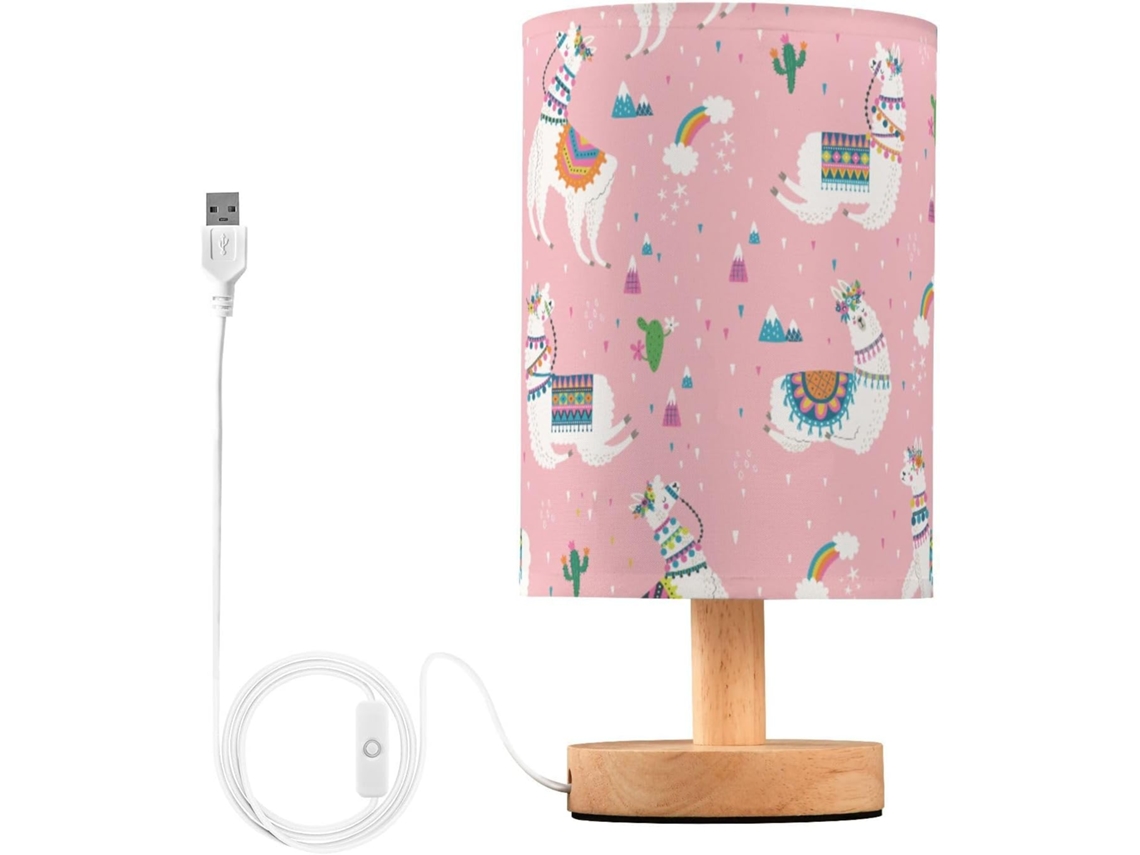 Abajur De Cabeceira Mnsruu Cute Llama Led Porta Carregamento Usb Cúpula Em Tecido Linho Para Quarto, Sala De Estar E
