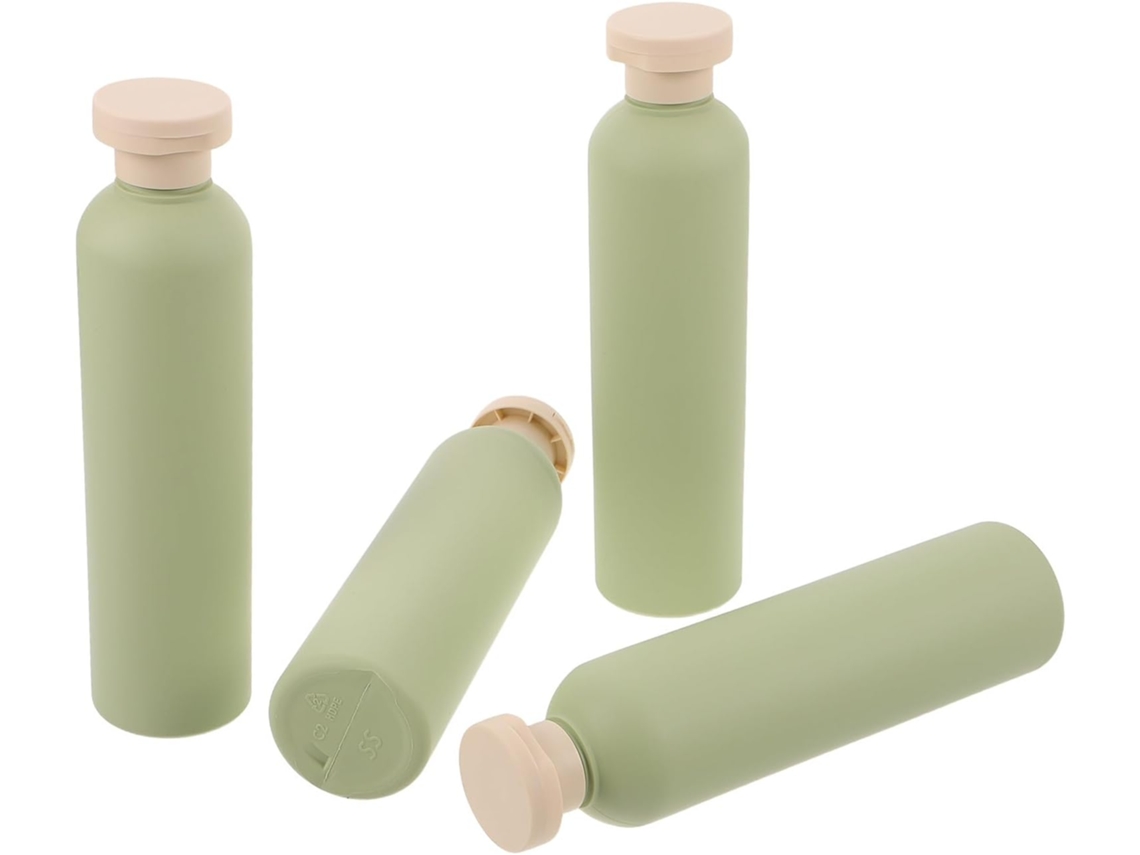 De 4 Frascos Flexíveis Recarregáveis De 260ml Em Plástico Pe Verde Abacate Com Tampa Flip-top