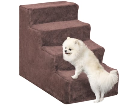 Escada para Animais de Estimação Placa de Aglomerado e Tecido de Poliéster Cor Marrom 60X35X44 Cm PAWHUT