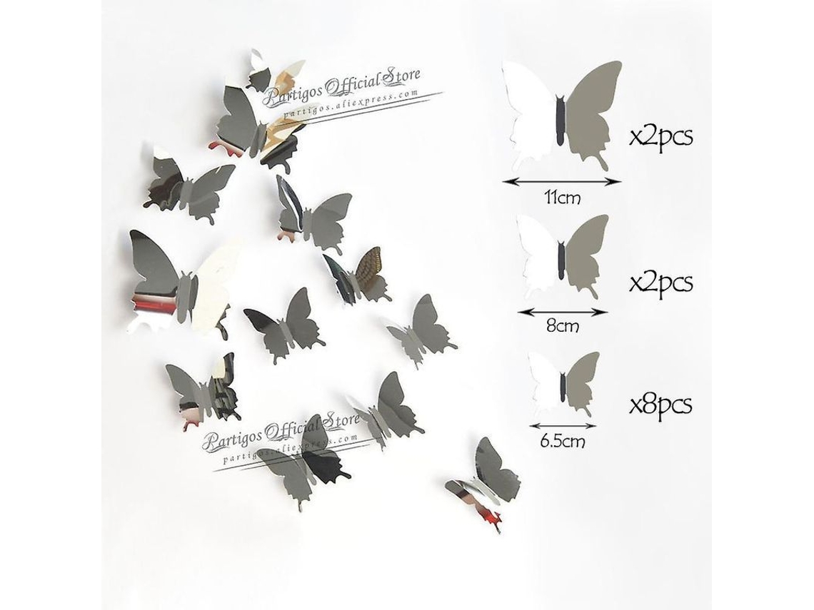 Conjunto de 12 adesivos de borboleta vazados 4D para decoração de parede, ideais para casamentos, festas e quartos infantis, cor prata.