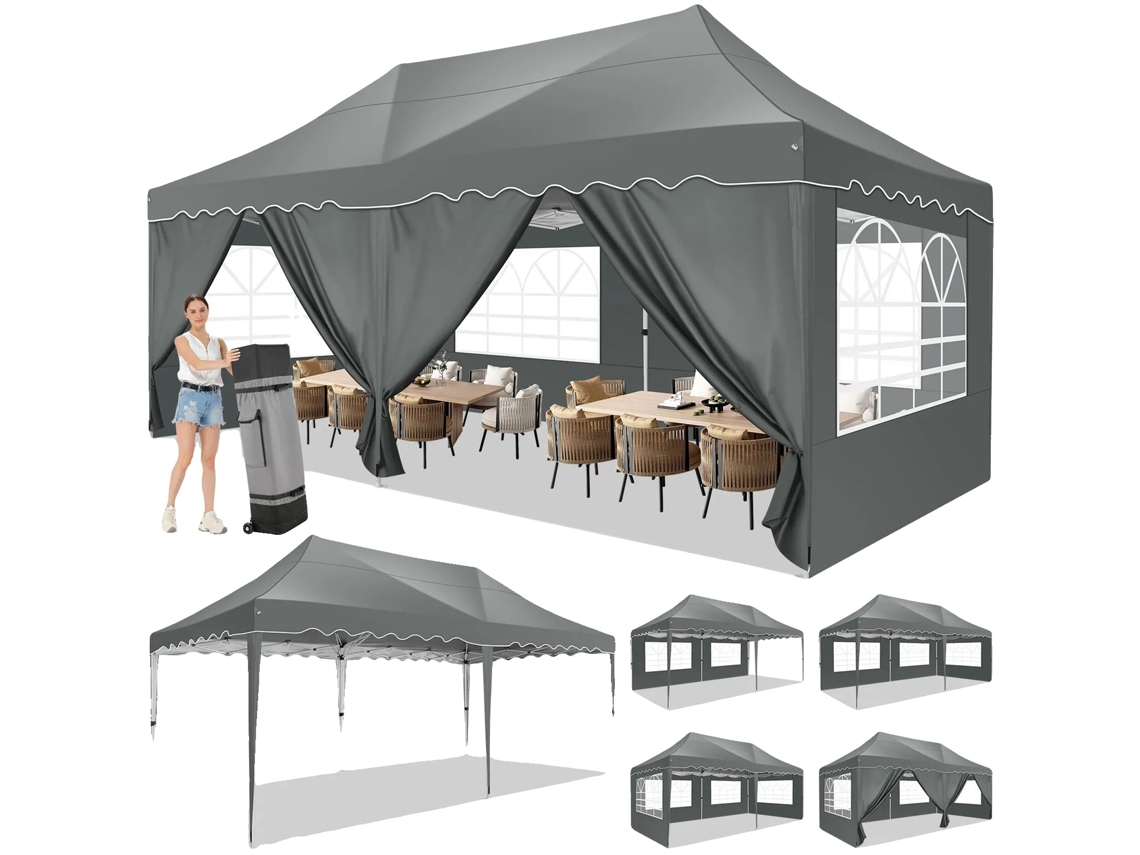 Tenda Gazebo, Tecido Impermeã¡vel, Paredes Laterais Removã­veis, Cinza Oem