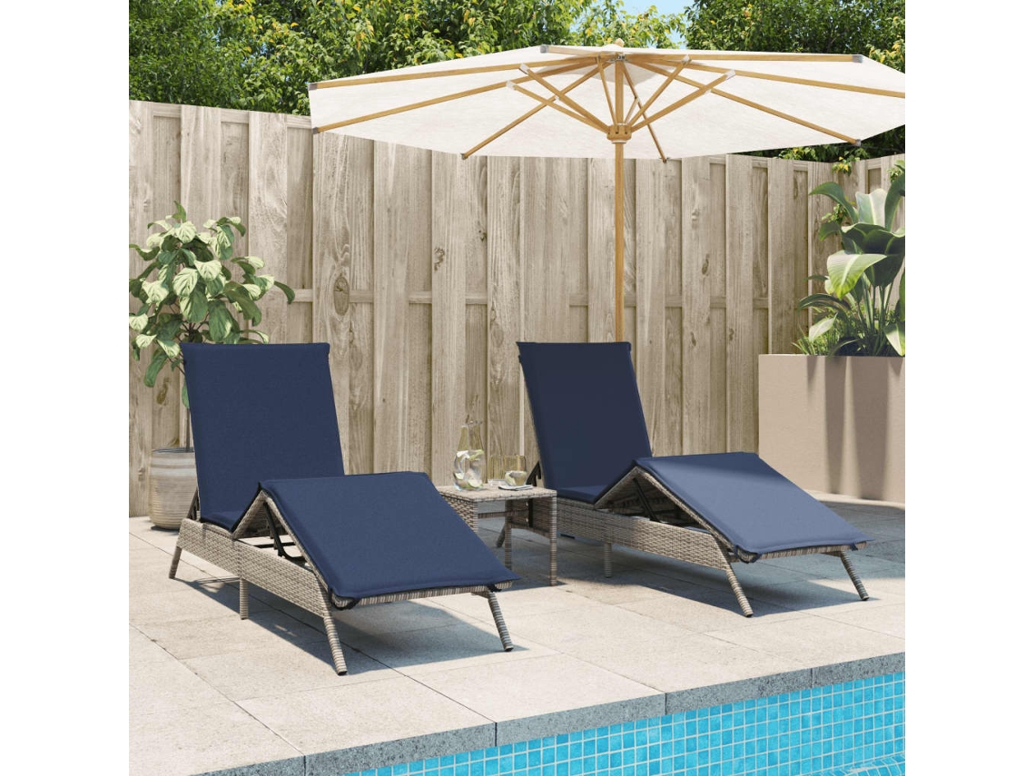 Vidaxl Espreguiçadeiras Com Mesa 2 Pcs Vime Pe Cinzento