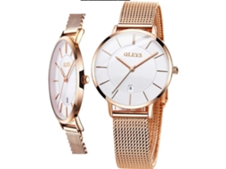 Lurelia Relógio Feminino, Movimento De Quartzo, Data/calendário, Luminoso, Detalhes Com Strass, Aço Inoxidável, Rosa Ouro, Branco