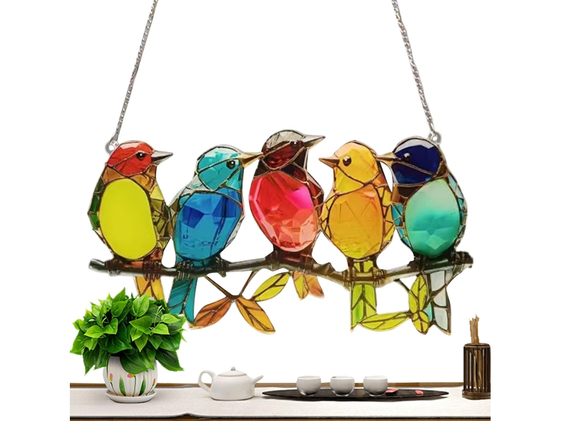Enfeite de Parede para Pendurar Acessório Decorativo para Casa em Acrílico 2d, com Pássaros em um Galho, para Peitoril CHABERLU