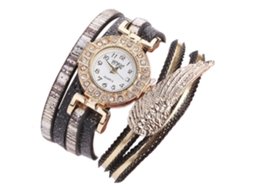 Relógio de Pulseira Feminino Quartzo com Strass Pulseira Pu Mostrador Redondo Preto