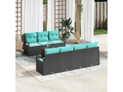 Vidaxl Conjunto De Sofá De Jardim Com Almofada 8 Pcs Preto Vime Pe