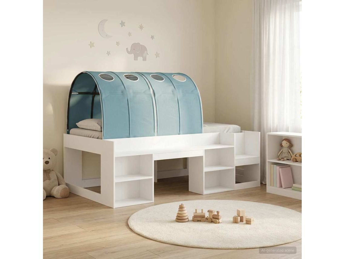 Vidaxl Cama Com Túnel 3 Unid. Branco E Azul-claro Derivados De Madeira