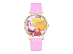 Relógio casual de quartzo com pulseira de PU, design de Papai Noel, unissex (rosa)