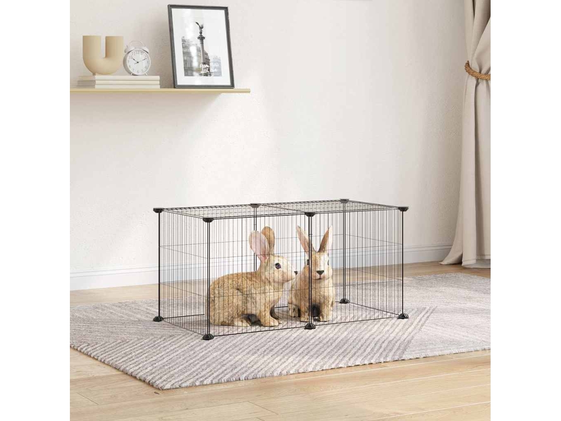 Vidaxl Gaiola P/ Animais De Estimação Com 8 Painéis 70x35x35 Cm Aço Preto