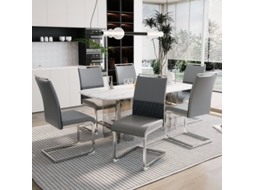 Conjunto de 6 Cadeiras BTFORUS Modernas para Sala de Jantar com Encosto Alto Acolchoado em PU e Linho