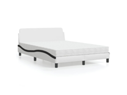 Cama Com Colchão 140x200 Cm Couro Artificial Preto E Branco