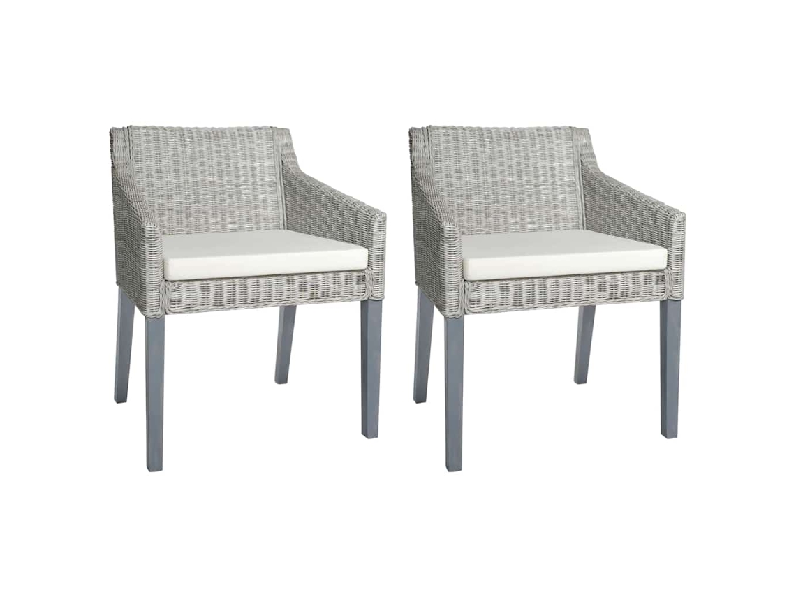 Vidaxl Cadeiras De Jantar Com Almofadões 2 Pcs Vime Natural Cinzento