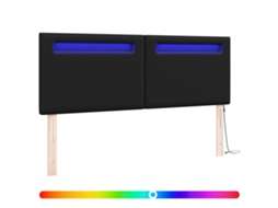 Cabeceira | Painel De Cama Led Preto 144 Cm Couro Sintético