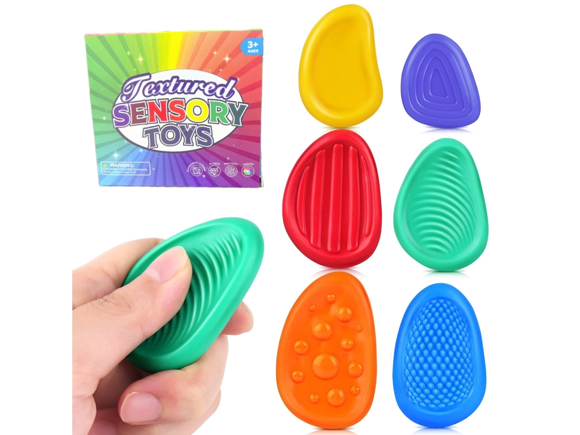 Pedra Sensorial Infantil, Brinquedo Antiestresse,macia Com Textura Para Aliviar Preocupações.pedras Sensoriais (pacote Com 6) Em Caixa Colorida