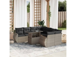 Vidaxl 9 Pcs Conj. Sofás Jardim Com Almofadões Vime Pe Cinzento-claro