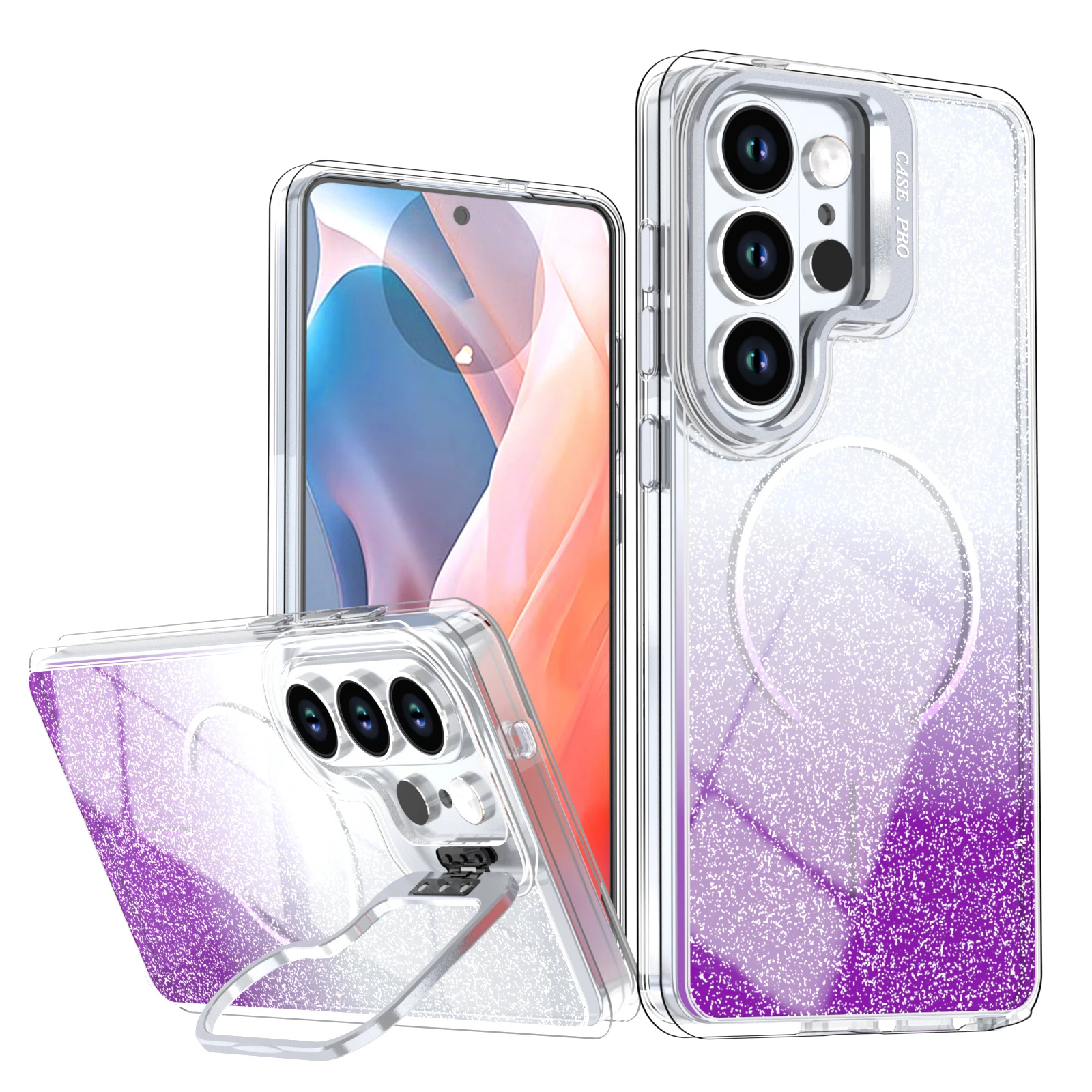 Capa Com Lente Degradê E Efeito Flash Para Samsung (galaxy S26, Roxa), Compatível Com Carregamento Sem Fio Magsafe.