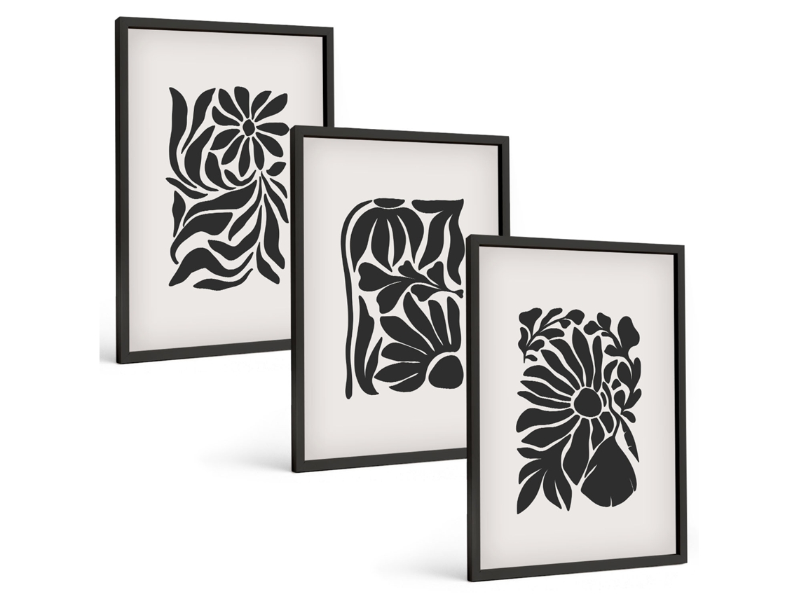 Conjunto De Pinturas Padrões Abstratos De Plantas Espelharte (3 Peças 40x60 Cm)