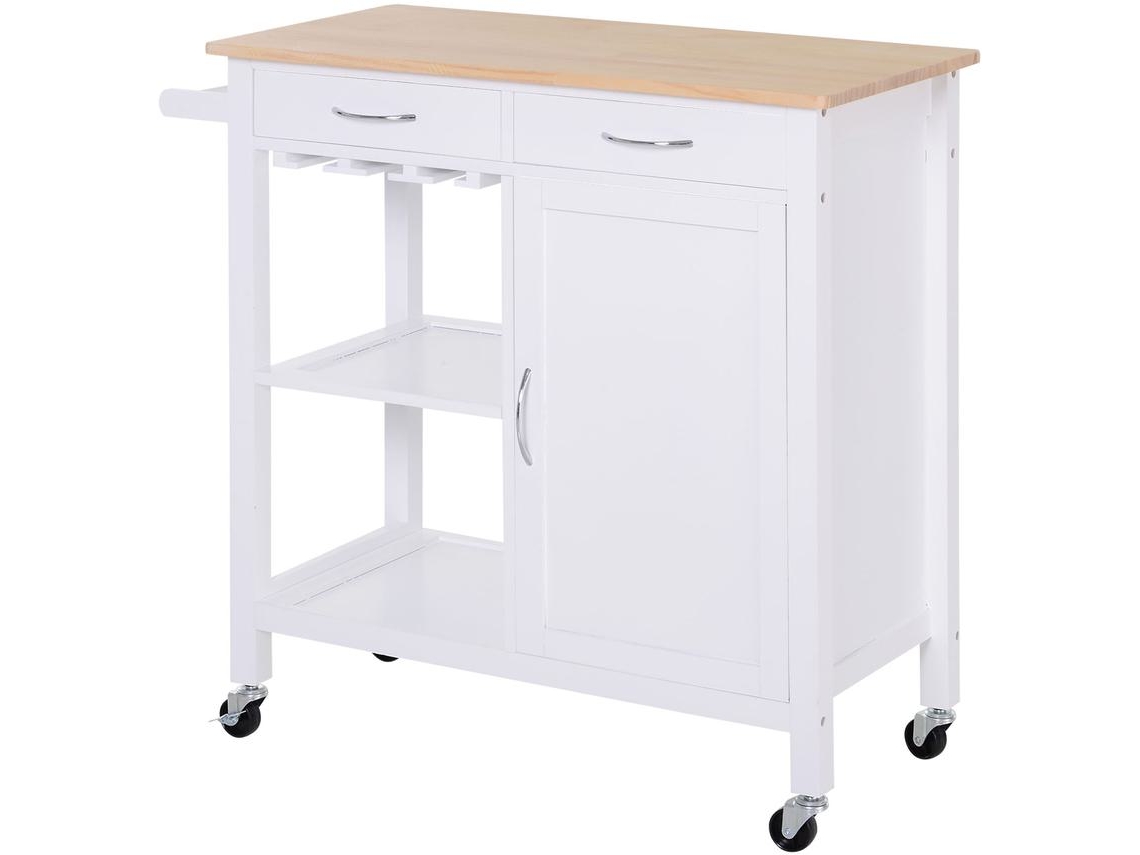 Carrinho de Cozinha Madeira e Mdf Cor Branco 88,5x40x86 cm Homcom