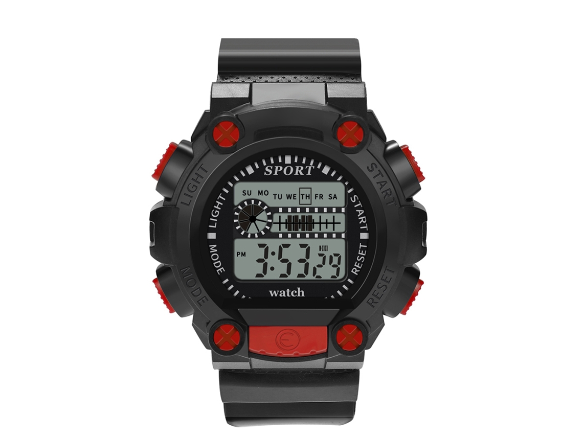 Relógio eletrônico esportivo casual masculino com pulseira de PVC vermelha