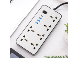 Conector De Alimentação Multifuncional, Com 6 Conectores E 3 Portas Usb.