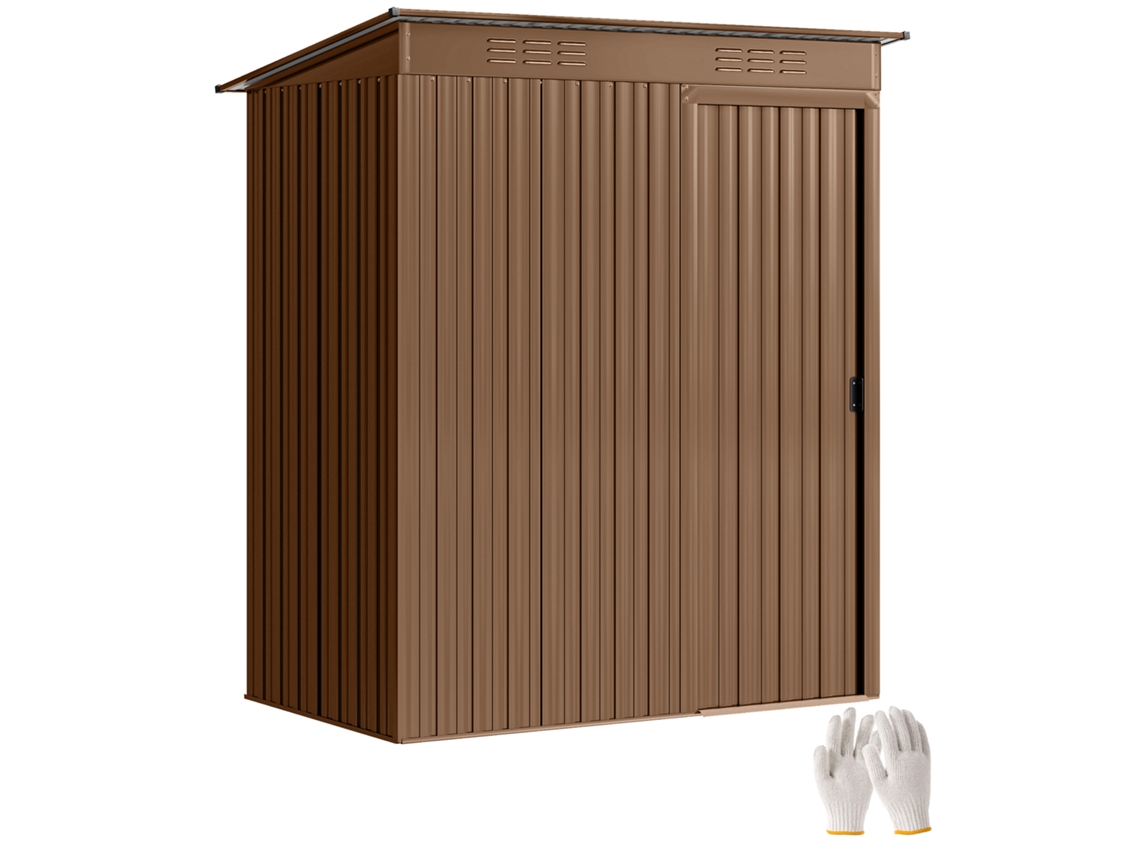 Galpão de Jardim Metálico porta deslizante saídas de ar castanho 159x106x181 Cm | S/MARCA