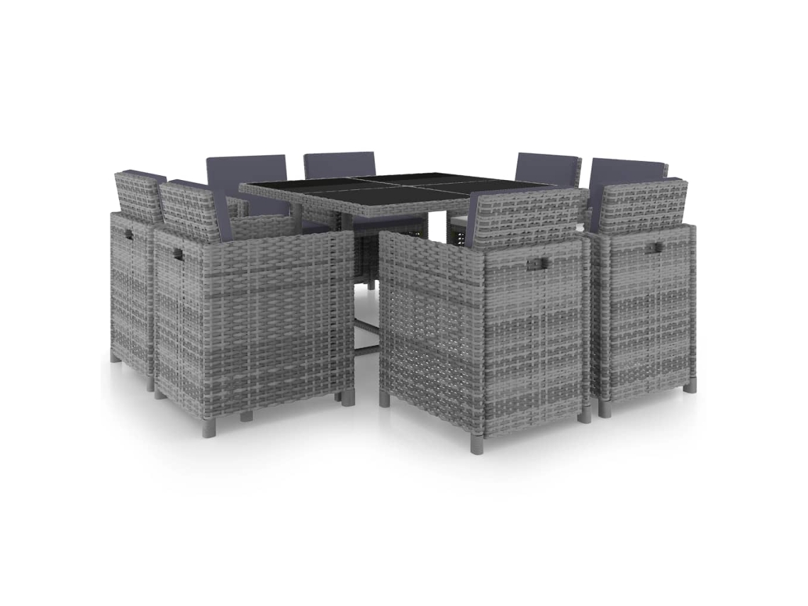 Conjunto 9 Peças Jantar Exterior C/ Almofadões Vime Pe Antracite Dkd Home Decor