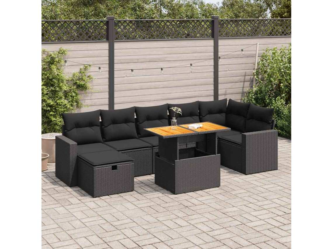 Vidaxl 5 Pcs Conjunto Sofás De Jardim Com Almofadões Acácia E Vime Pe