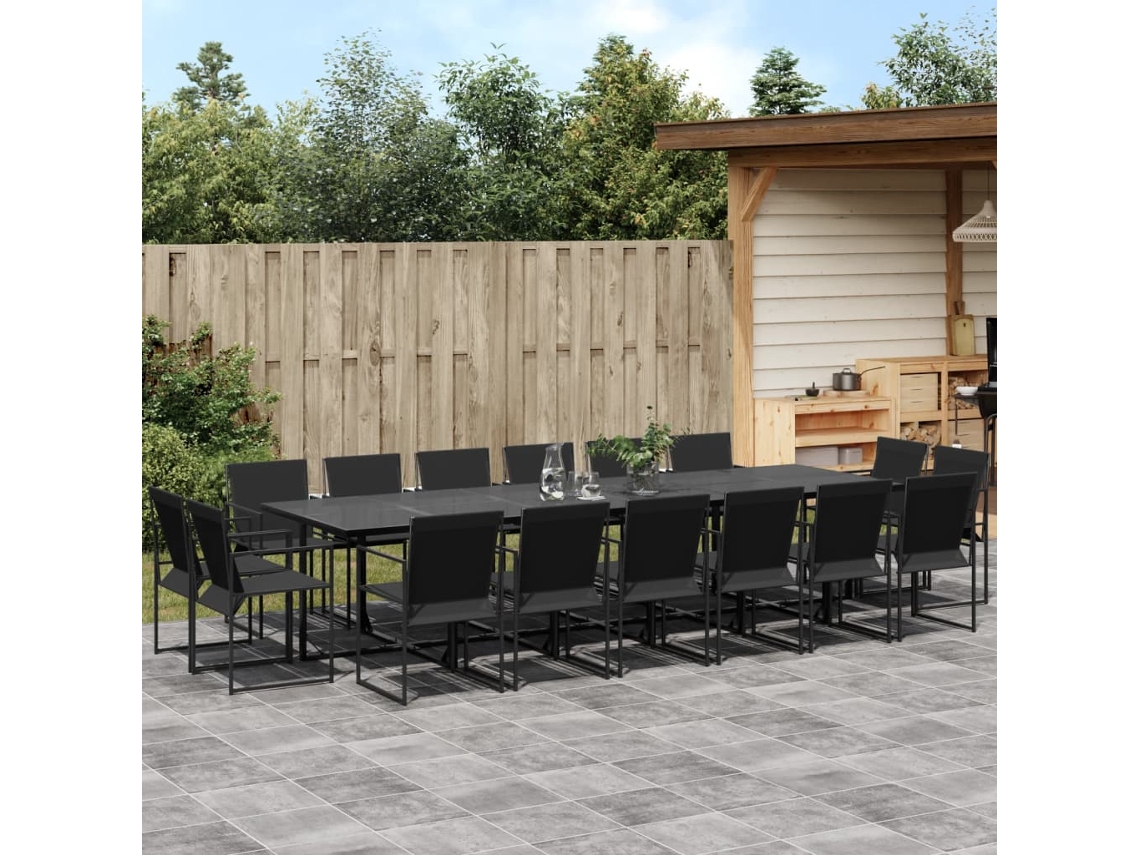 Vidaxl 17 Pcs Conjunto De Jantar Para Jardim Textilene Preto