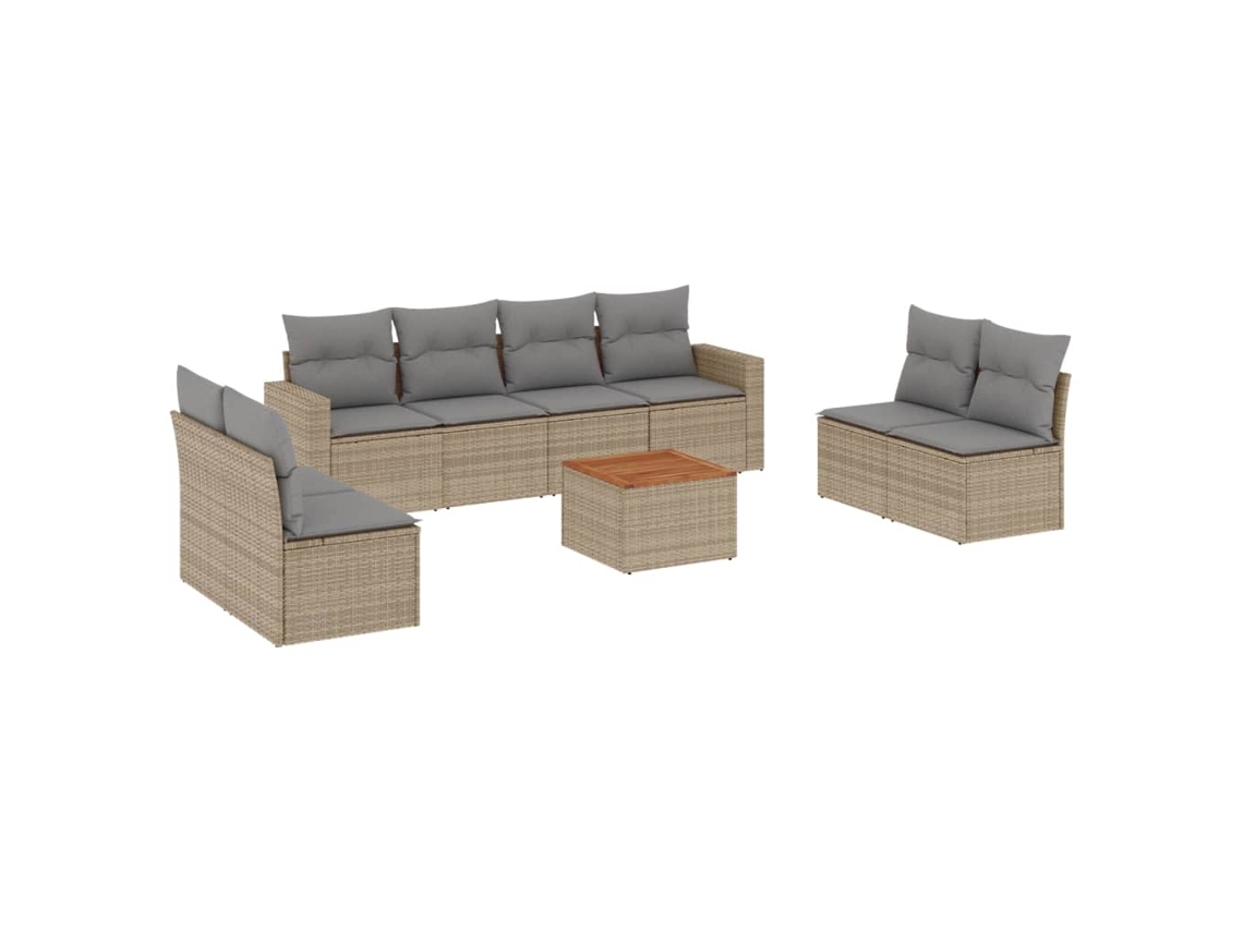 Conjunto de 9 Sofás para Jardim com Almofadões Vime Pe Bege MAISON EXCLUSIVE (90x200 cm)