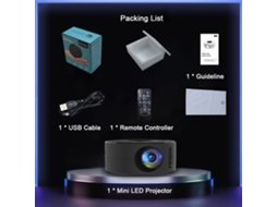 Mini Projetor LED Portátil com Projeção de 14 a 100 Polegadas, Resolução 320*180 LCD, Espelhamento com Fio, Lente Óptica | S/MARCA