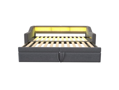 Cama Estofada Extensível 90/180x200 Cm Com Ripas - Cinza Escuro