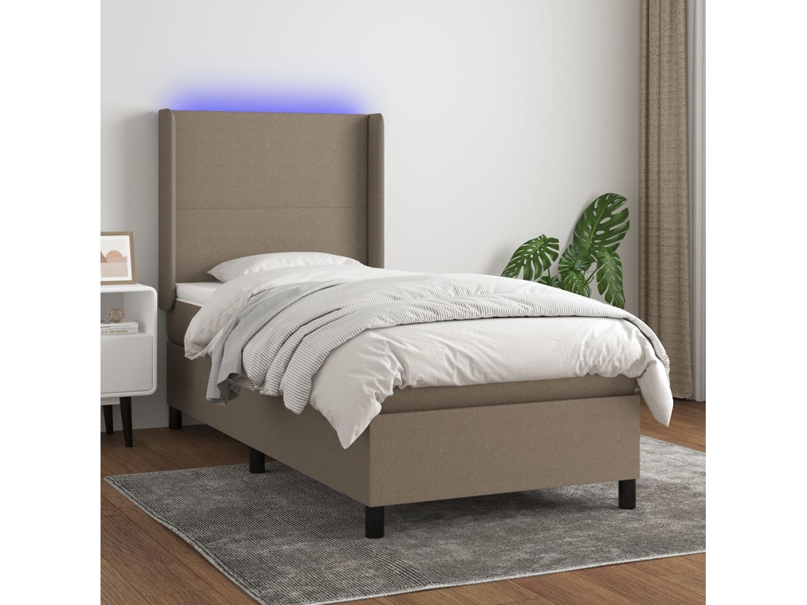 Vidaxl Cama Box Spring + Colchão/led 90x190cm Tecido Cinza-acastanhado