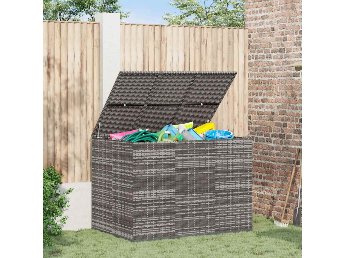 Vidaxl Caixa Para Almofadões De Jardim 145x100x103 Cm Vime Pe Cinzento