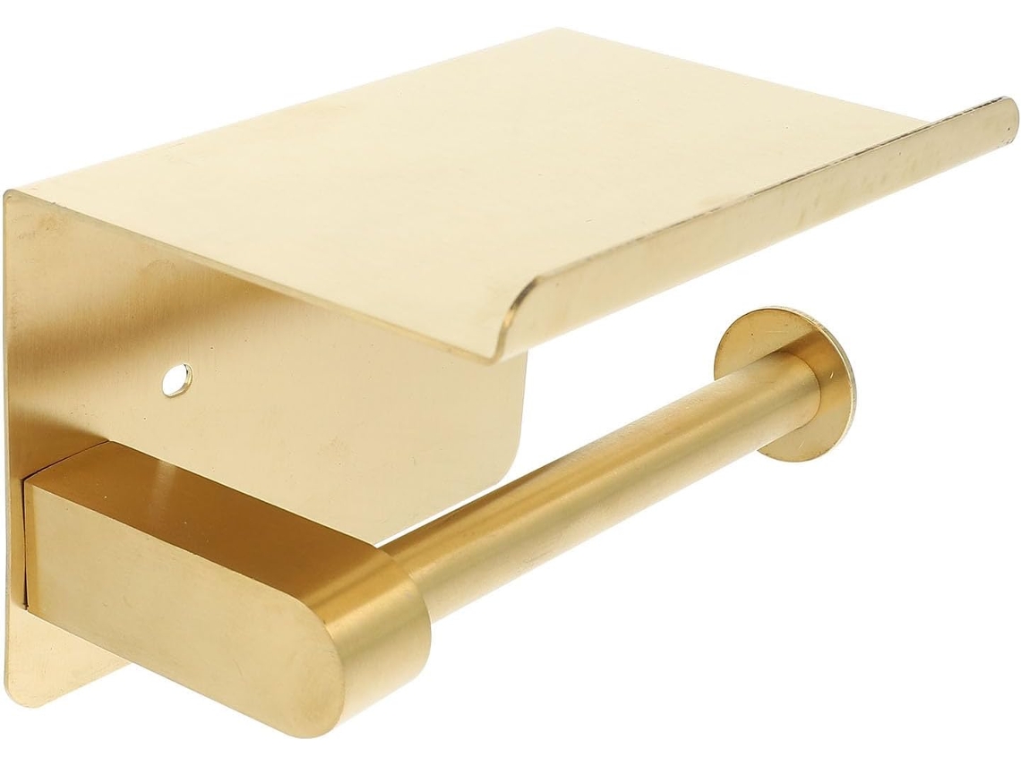 Suporte Para Papel Higiênico Partykindom Dourado Em Aço Inoxidável, Com Prateleira Superior, Sem Necessidade De Furar