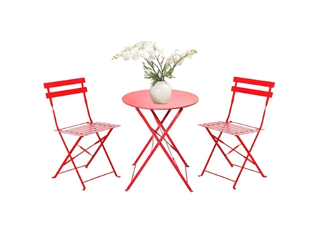 Conjunto Bistrot 2 Cadeiras Mesa de Apoio Rebatível em Aço Antiferrugem Cor Vermelha FRANKYSTAR