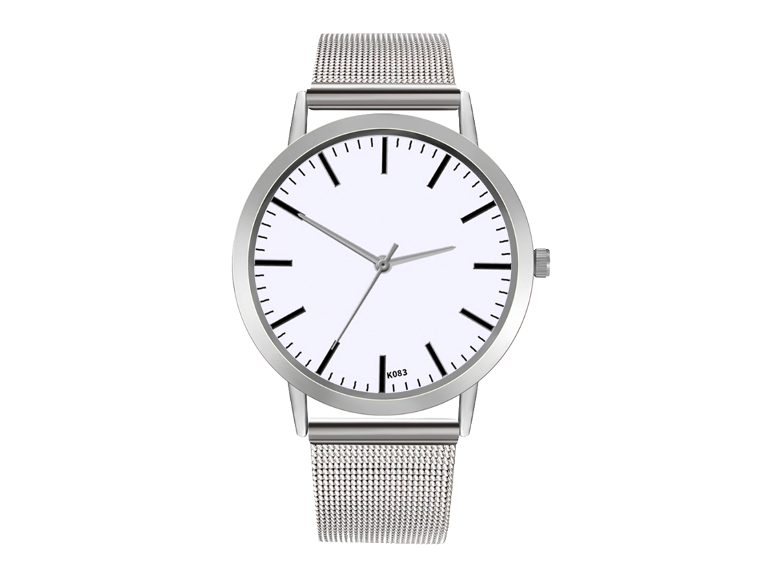 Relógio analógico de quartzo Zhoulianfa de estilo simples com pulseira de malha (prata + branco)