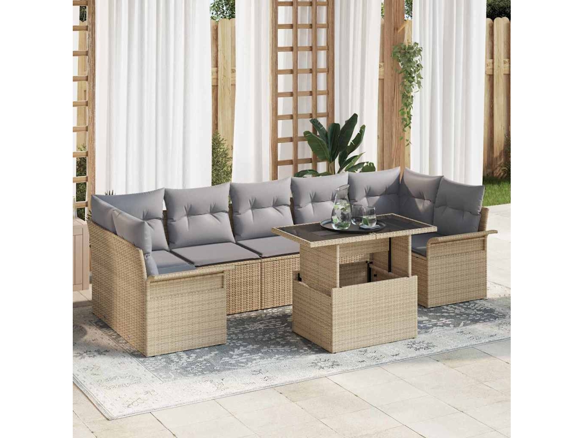 Vidaxl Conjunto De Sofá De Jardim 8 Unid. Bege