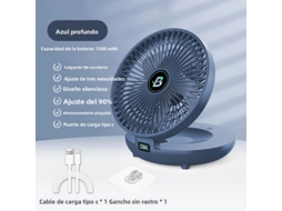 Ventilador portátil MDUG elétrico, três velocidades, recarregável via USB, base para ar condicionado azul