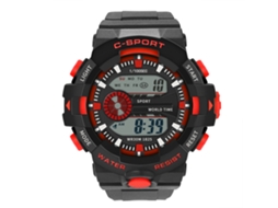 Relógio eletrônico esportivo masculino com LED, estilo casual, pulseira vermelha.
